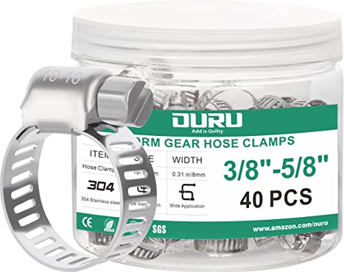 40PCS Hose Clamps Stainless Steel Adjustable 3/8"– 5/8"(10-16mm) Worm Gear Hose Clamp, Heavy Duty Metal Small Hose Clamps for Automotive, Pipe, Radiator Plumbing, Fuel Line - size: 3/8"-5/8(10-16mm) 40PCS