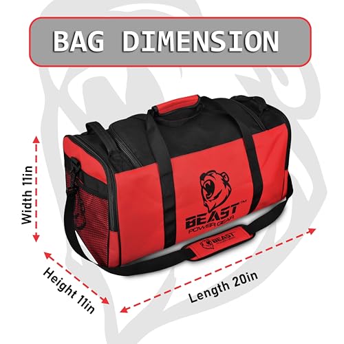 Gym Duffle Bag- Workout, Boxing, MMA, Sports Bag with Shoes Compartment and Adjustable Shoulder Strap for Men and Women (Red) - color: Red