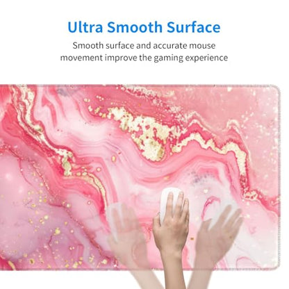 Pink Gold Marble Mouse Pad XL Large Mousepad Non Slip Rubber Base Desk Mat for Laptop Computer Gaming 31.5" X 12" - color: Pink Gold Marble