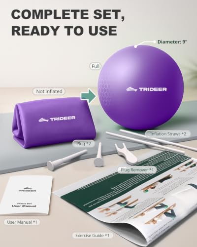 Trideer Exercise Ball for Physical Therapy, 9 Inch Pilates Ball - color: Purple (with inflation straw)
