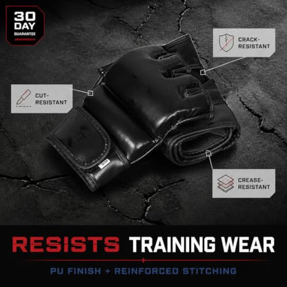 MMA Gloves - Men & Women Training Wristwrap Gloves for Boxing, Fighting, Kickboxing, Taekwondo, Karate Sparring - color: Full Black