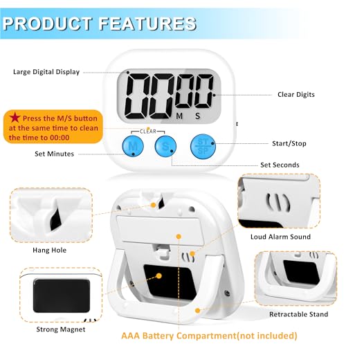 ZILLEEN Classroom Timer for Kids Teachers 2 Pack Digital Timers Black White - color: Black & White