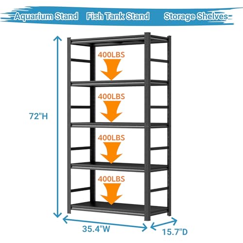 PRESTELION Aquarium Stand Fish Tank Stand 1600LBS Metal Shelving Adjustable Heavy Duty Storage Shelves Display Shelves Utility Shelf for Turtle Tank, Reptile Terrarium, 72" H×35.4" W×15.7" D, Black