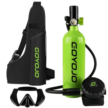 GOYOJO Mini Scuba Tank, Portable Diving Lung Air Tank with DOT Certified, Refillable Emergency Backup Pony Bottle for Snorkeling, Underwater Breathing, Training - color: 1L Obsidian Green