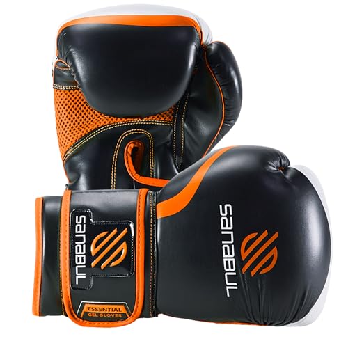 Sanabul Essential Gel Boxing Gloves for Men & Women, Kickboxing MMA, Muay Thai Gloves and Heavy Bag Training Punching & Sparring - color: Black/Orange, size: 8 oz