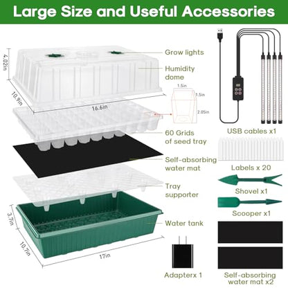 120-Cell Self-Watering Seed Starter Tray with Grow Light, 1-24H Timer, Seed Starter Kit with 4.02" Humidity Dome, Seedling Tray for Indoor Plant Starter, Plant Germination Trays-Green - color: Green