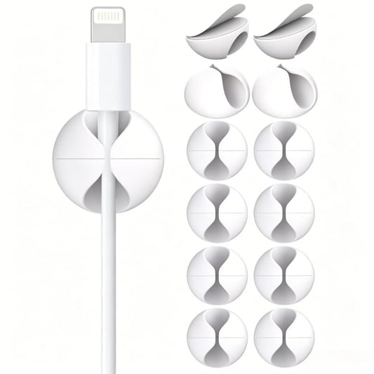 12 Pack Silicone Cable Ties, Self Adhesive Cord Organizer Clips, Multipurpose Wire Holder for Home Office Desk & Car Cable Management (white) - color: White