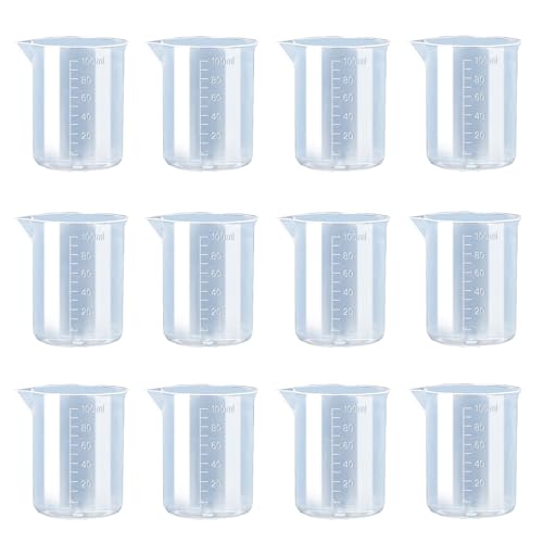 12 Pieces Measuring Cup, Plastic Beaker Cups, Scale 100ML Mixing Cups for Watering, Planting, Experimentation