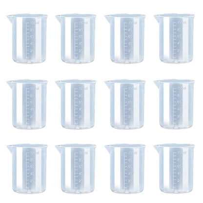 12 Pieces Measuring Cup, Plastic Beaker Cups, Scale 100ML Mixing Cups for Watering, Planting, Experimentation