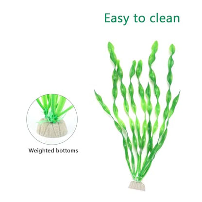 AQUANEAT Fish Tank Artificial Plants, Aquarium Plastic Seaweed Decorations, 11.75Inch Tall Fake Green Accessories, 10 Packs