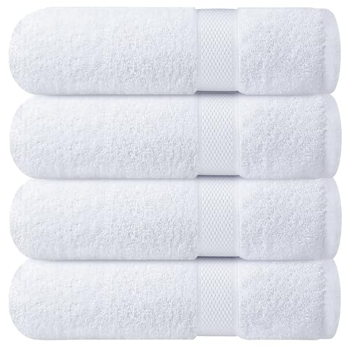 Infinitee Xclusives 100% Ring-Spun Cotton Bath Towels for Bathroom - Pack 4 - color: Brilliant White, size: Bath Towels - 4 Pack
