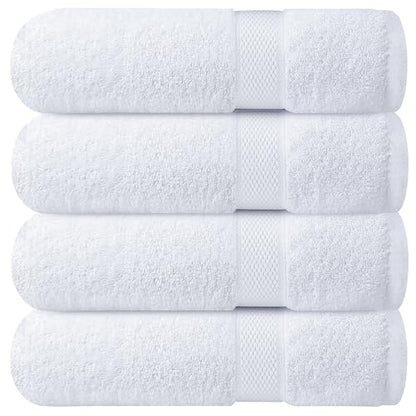 Infinitee Xclusives 100% Ring-Spun Cotton Bath Towels for Bathroom - Pack 4 - color: Brilliant White, size: Bath Towels - 4 Pack