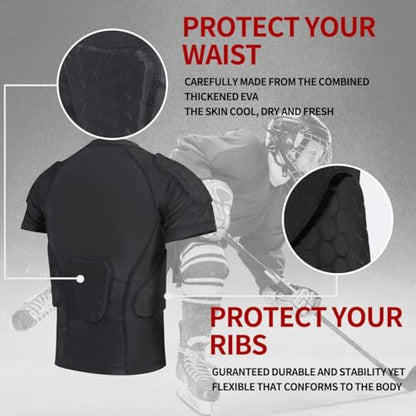 Men’s Football Padded Compression Shirt, Chest & Rib Protection - size: X-Large