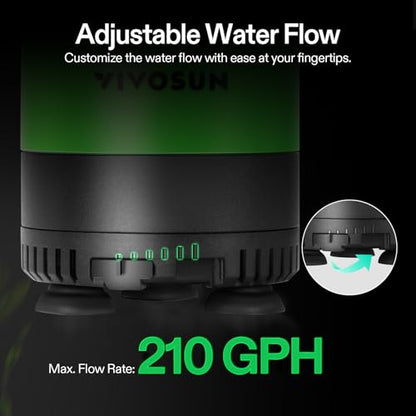VIVOSUN 210 GPH 10W Submersible Water Pump, with Adjustable Water Flow, 4.9ft Tubing, Additional Ceramic Shaft, and Outlet Adapters, for Fish Tanks, Aquariums, Hydroponics, Fountains - size: 210 GPH