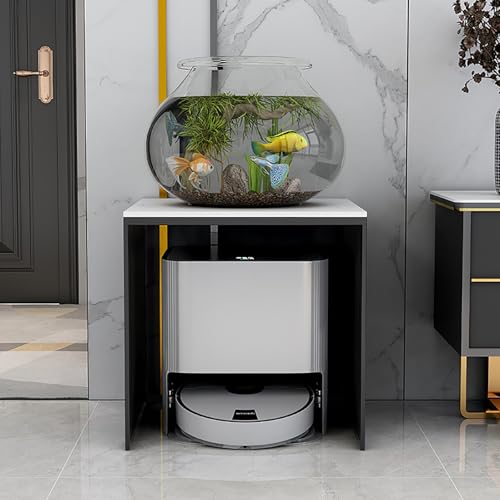 Metal Robot Vacuum Storage Cabinet - Sweeping Cleaner Organizer, Side Table Stand, Fish Tank Shelf with Slate Top, Stylish Gold Finish, 53cm/20.9in - Perfect for Home Décor