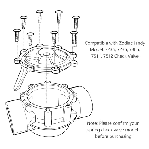 Pool 7056 Check Valve Cover with Flapper Assembly for Jandy Spring Check Valve Models 7235 7236 7305 7511 7512 (Include 7451 Flapper, 7302 Spring, 7304 Pin, 7236 Cover, 1132 O-Ring)