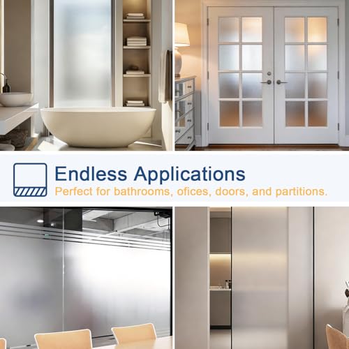 Timeet Window Privacy Film, Frosted Glass Window Clings, Static Cling Heat UV Blocking Anti-Glare Frosting Stickers, Decorative Bathroom Door Coverings Day and Night, 17.5 x 78.7 Inch, Pure