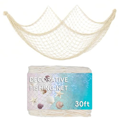 30 ft Fishing Net Decor, Large Fish Net Decorations | decorative fishing net for Pirate Mermaid Ocean Beach Hawaii Under The Sea Nautical-Themed Party - size: 30ft