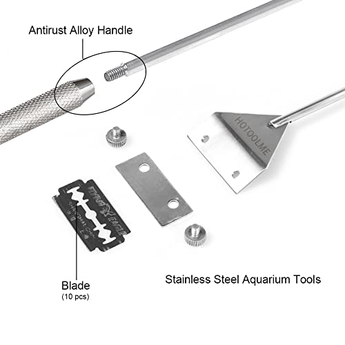 Aquarium Scraper, 25.6" Stainless Steel Scraper Cleaning Razor with 10 Blades for Glass Aquarium Fish Tank