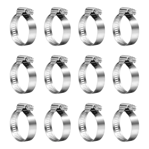 Hose Clamps, 304 Stainless Steel, 12 pcs/Pack, SAE 24 Worm Gear Hose Clamps Adjustable, 1-1/16-Inch-2-Inch(27-51mm)