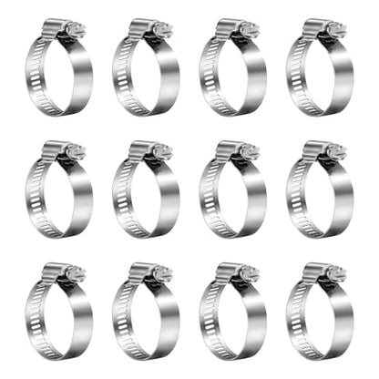 Hose Clamps, 304 Stainless Steel, 12 pcs/Pack, SAE 24 Worm Gear Hose Clamps Adjustable, 1-1/16-Inch-2-Inch(27-51mm)