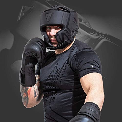 RDX Boxing Headgear Sparring Grappling, Maya Hide Leather, Head Gear for MMA Muay Thai Kickboxing Training, Multi Layered Padding, Taekwondo Martial Arts BJJ Wrestling Karate, Black - size: Small
