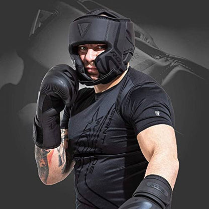 RDX Boxing Headgear Sparring Grappling, Maya Hide Leather, Head Gear for MMA Muay Thai Kickboxing Training, Multi Layered Padding, Taekwondo Martial Arts BJJ Wrestling Karate, Black - size: Small