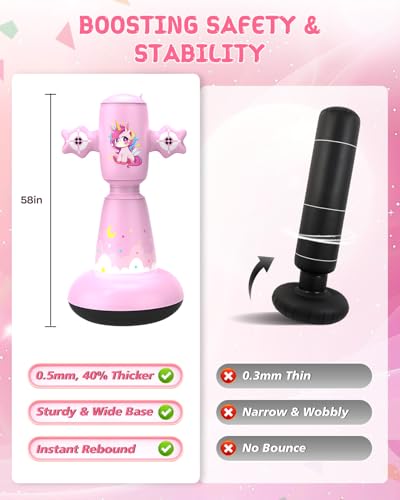 67 Inch Inflatable Punching Bag for Kids 3-12, Standing Boxing Set for Karate & Taekwondo Training, Stable Boxing Bag Active Toy for Boys & Girls - color: Pink