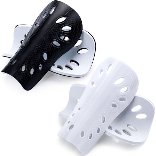 ANCIRS 2 Pair Soccer Shin Guards for Youth, Breathable Shin Guard Sleeves for Football Games, Protective EVA Cushion for Youth Men & Women - color: Black & White