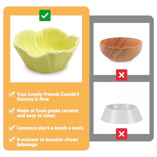 2 Pcs Hamster Food Bowl, Ceramic Dwarf Hamster Food Bowl Feeder Water Rat Bowl Small Animal Food Dish for Golden Bears, Hedgehogs, Dutch Pigs, Parrots (Yellow)