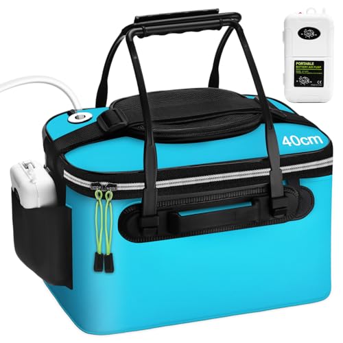 2 Pcs Fishing Bucket and Live Bait Aerator, Foldable Multi Functional Live Bucket Portable Quiet Aerator Outdoor Camping Fishing EVA Bag