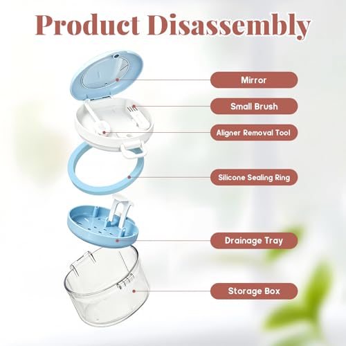 2-in-1 Denture Cleaning Case, No-Leak Soaking Cup, Portable Storage (Red) - color: Red