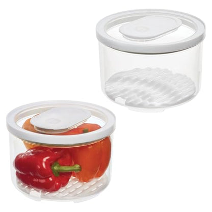 iDesign Round Fridge Produce Bin with Removable Drainage Tray and Lid - Set of 2 - Clear - size: Round- Large, style: Pack of 2