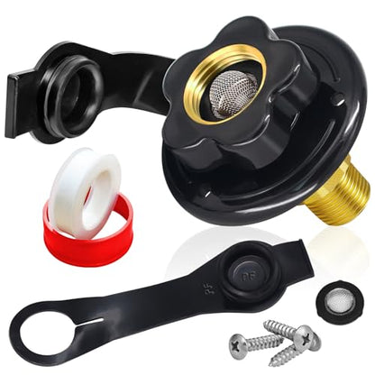 RV Fresh Water Inlet, RV Water Fill Inlet with Check Valve, 3/4 NH Female to 1/2 NPT Male RV Water Hose Connector, RV Water Inlet Replacement with Dust Plug for RV Camper Motorhome Marine - color: Black