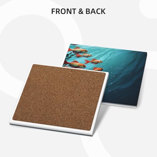 Coasters Set of 4 Round Ceramic Coaster Fish Aquarium Coasters for Drinks Absorbent Mugs Pads with Holder Heat Resistant Coffee Cup Pad for Kitchen Office - color: Square