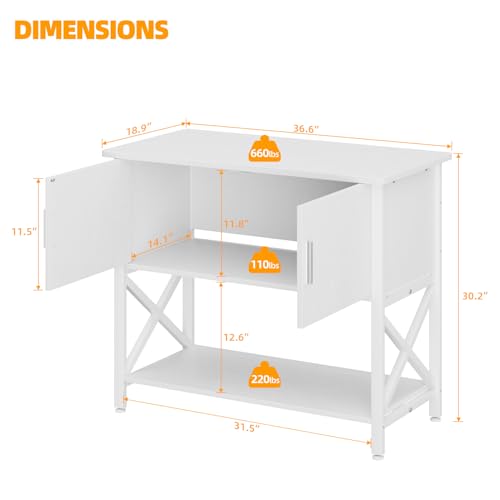 40-50 Gallon Aquarium Stand, Fish Tank Stand with Cabinet Storage, Metal Turtle Reptile Tank Stand, Fish Tank Accessories Storage, 36.6" L*18.9" W Tabletop, White - color: White