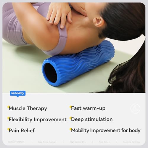 SUBCULTUREPICK Medium Density Foam Roller for Deep Tissue Muscle Massage | 15" Wave Textured Muscle Back Roller for Back and Leg Muscles - Self Myofascial Release of Painful, Fitness for Pilates, Yoga - color: Blue