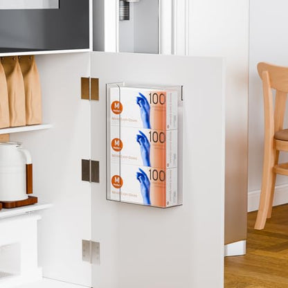 Cq acrylic Rubber Glove Holder for Wall Mount,Clear Disposable Glove Dispenser and Glove Box on Wall,Multipurpose Wall Floating Mask Dispenser and Medical Gloves Rack Storage,10.2”x16”x3.5” Pack of 1 - size: Can hold 3 boxes