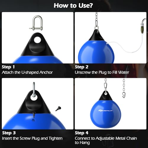 Goplus Water Aqua Bag, 21'' 180 Pound /18” 110 Pound Heavy Punching Bag with Adjustable Metal Chain, Water Injection Hose, Boxing Training Bag for Adults Fitness, MMA - style: Blue-21”, 180LBS