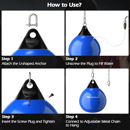 Goplus Water Aqua Bag, 21'' 180 Pound /18” 110 Pound Heavy Punching Bag with Adjustable Metal Chain, Water Injection Hose, Boxing Training Bag for Adults Fitness, MMA - style: Blue-18”, 110LBS