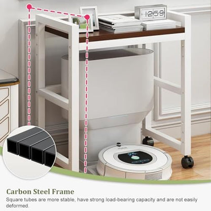 Robot Vacuum Stand Cabinet with Wheels - Mobile Storage Rack for Robot Vacuum Cleaner, Fish Tank Stand Accent End Table for Living Room Home Office(Black,19.6x14 in)