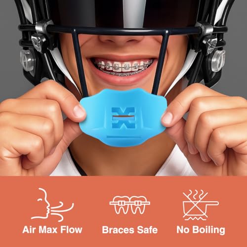 SLEEFS Soft Football Mouth Guard 2.0 - Youth Mouthguard with Strap (Removable) - Lip/Teeth Protector Mouthpiece - No Boil - for Youth/Adults, Maximum Air Flow for Flag Football, Lacrosse - Baby Blue - color: Baby Blue