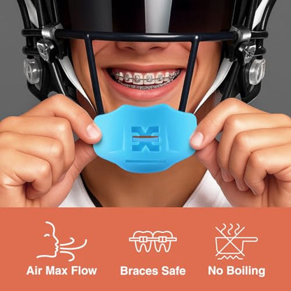 SLEEFS Soft Football Mouth Guard 2.0 - Youth Mouthguard with Strap (Removable) - Lip/Teeth Protector Mouthpiece - No Boil - for Youth/Adults, Maximum Air Flow for Flag Football, Lacrosse - Baby Blue - color: Baby Blue