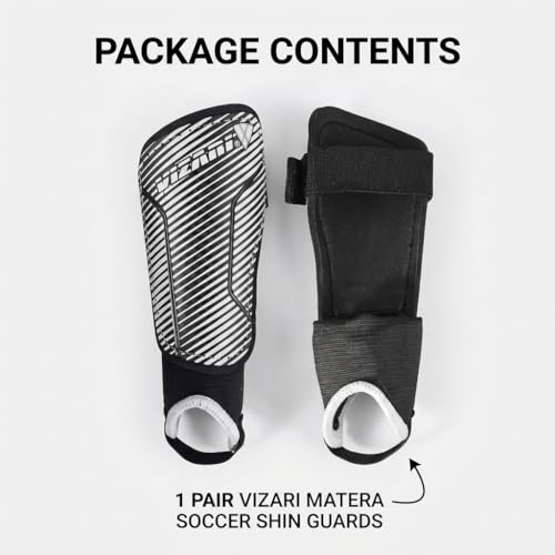 Vizari Matera Soccer Shin Guards | Lightweight PP Shell | Foam Padded Backing | Youth Soccer Shin Guards | Soccer Equipment - color: Black / White, size: Large