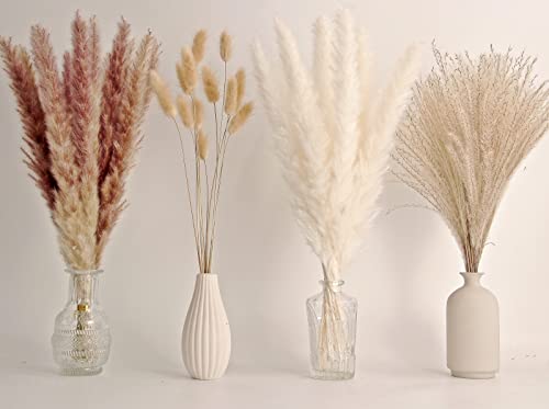 65PCS Pampas Grass Decor, Including pompas Floral, Reed Dried Grass and Bunny Tails Dried Flowers, Natural Dried Pampas Grass Bouquet for Boho Decor Wedding, Home Decoration - size: 65PCS