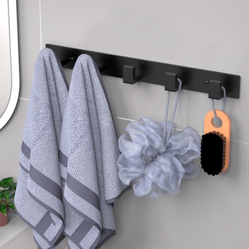 PMMASTO 5-Hook Black Stainless Steel Wall-Mounted Coat and Towel Rack - color: Black, size: 5 "L" Hooks, 1PACK