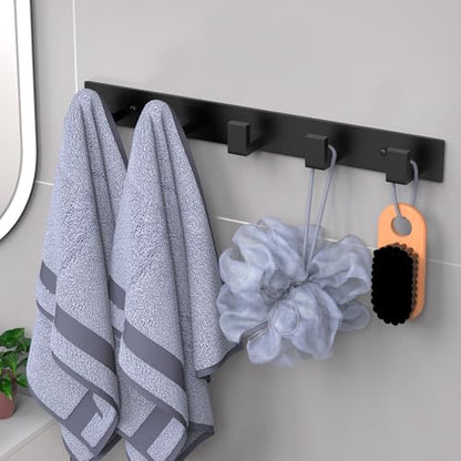 PMMASTO 5-Hook Black Stainless Steel Wall-Mounted Coat and Towel Rack - color: Black, size: 5 "L" Hooks, 1PACK