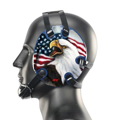 Wrestling Headgear with American Bald Eagle Decals - color: Navy, size: Adult