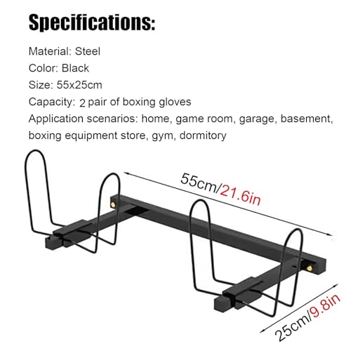 Wall Mounted Display Boxing Glove Holder, Black Powder Coated Storage Rack with Metal Hook, Hold 2/3 / 4/5 Pair of Training Gloves Dryer,55cm/21.6in Long - size: 55cm/21.6in long