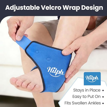 Hilph Ankle Ice Pack Wrap for Swelling, Gel Cold Pack for Ankle Sprained | Easy to Wear, Reusable Hot Cold Compress for Surgery Recovery, Plantar Fasciitis, Foot Pain Relief, Achilles Tendonitis, Blue